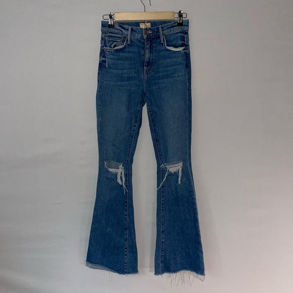 MOTHER The Weekender Fray Mid Rise Flare Blue Jeans, women's size 24 - Picture 3 of 12